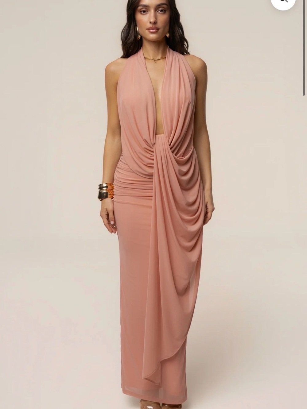 JLUXLABEL Dusty Rose Halter Draped Maxi Dress